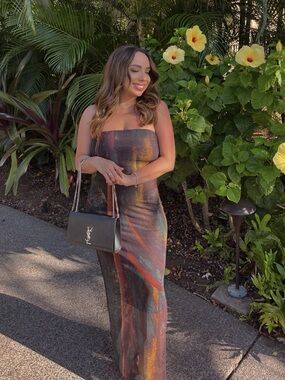 Halfheart Strapless Abstract Metallic Maxi Dress in Multicolor